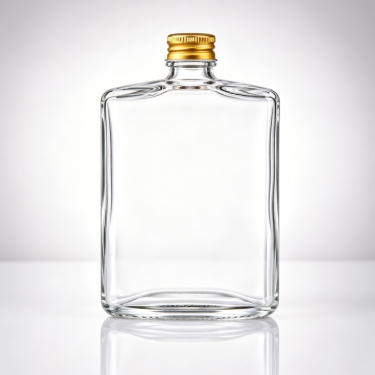 Premium Clear Glass Flat Wine Bottle Empty Liquor Bottle Spirit Packaging Bottle with Screw Cap for Whiskey Vodka Brandy Gin Rum