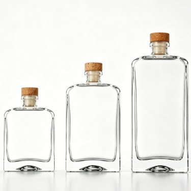 Premium Clear Glass Wine Bottle Flat Flask Shape Liquor Bottle With Cork Stopper For Whiskey Brandy Vodka Beverage Packaging