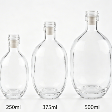 Premium Clear Glass Wine Bottle Round Flat Spirit Bottle with Screw Cap for Liquor Whiskey Wine Juice Beverage Packaging