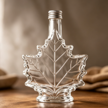 Custom Clear Maple Leaf Glass Wine Bottle Premium Liquor Spirit Whiskey Vodka Packaging Bottle with Screw Cap