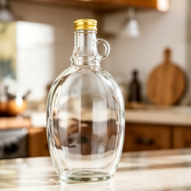 Custom Clear Glass Wine Bottle Round Flat Liquor Bottle Premium Whiskey Vodka Brandy Glass Packaging with Screw Cap