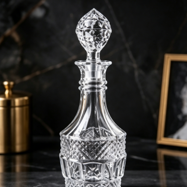 Luxury Embossed Glass Wine Bottle with Crystal Leaf Stopper Premium Decanter for Whiskey Brandy Liquor Packaging