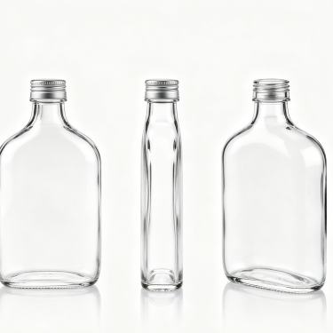 Premium Clear Glass Wine Bottle Flat Flask Style Liquor Bottle Beverage Packaging Container with Screw Cap Custom Design