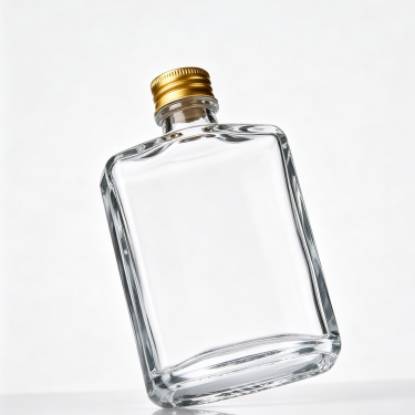 Premium Clear Glass Flat Wine Bottle Empty Liquor Bottle Spirit Packaging Bottle with Screw Cap for Whiskey Vodka Brandy Gin Rum