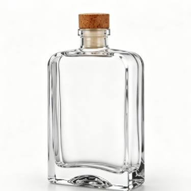Premium Clear Glass Wine Bottle Flat Flask Shape Liquor Bottle With Cork Stopper For Whiskey Brandy Vodka Beverage Packaging