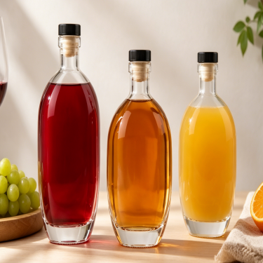 Premium Clear Glass Wine Bottle Round Flat Spirit Bottle with Screw Cap for Liquor Whiskey Wine Juice Beverage Packaging