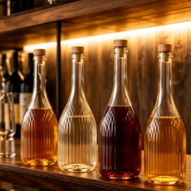 Premium Clear Ribbed Glass Wine Bottle with Cork Stopper Tall Beverage Spirit Packaging Container 250ml 350ml 500ml