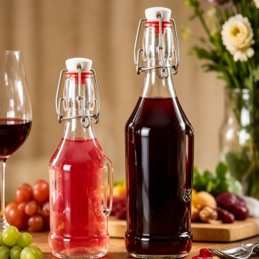 Premium Clear Glass Swing Top Wine Bottle Reusable Airtight Liquor Beverage Storage Bottle with Handle for Home Brewing