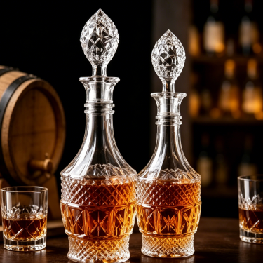 Luxury Embossed Glass Wine Bottle with Crystal Leaf Stopper Premium Decanter for Whiskey Brandy Liquor Packaging