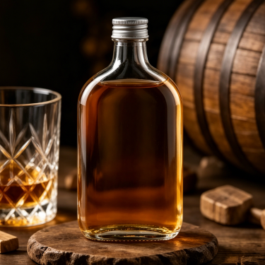 Premium Clear Glass Wine Bottle Flat Flask Style Liquor Bottle Beverage Packaging Container with Screw Cap Custom Design
