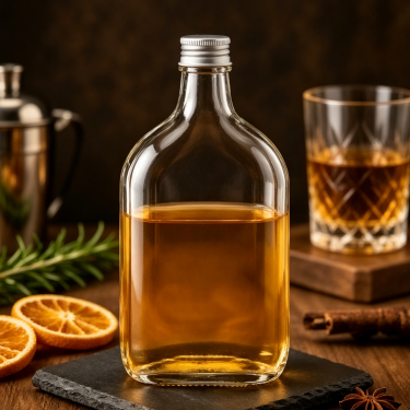Premium Clear Glass Wine Bottle Flat Spirit Bottle Beverage Packaging Container with Screw Cap for Liquor and Wine
