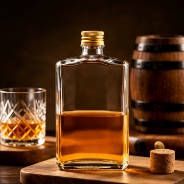Premium Clear Glass Flat Wine Bottle Empty Liquor Bottle Spirit Packaging Bottle with Screw Cap for Whiskey Vodka Brandy Gin Rum