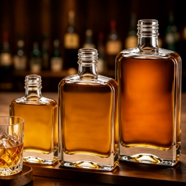Premium Clear Glass Wine Bottle Flat Flask Shape Liquor Spirit Packaging Bottle With Screw Neck Custom Branding