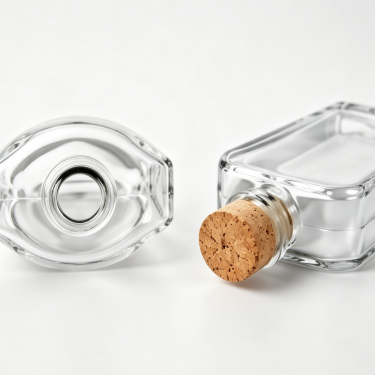 Premium Clear Glass Wine Bottle Flat Flask Shape Liquor Bottle With Cork Stopper For Whiskey Brandy Vodka Beverage Packaging