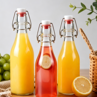 Premium Clear Glass Swing Top Wine Bottle Reusable Airtight Beverage Bottle for Wine Juice Kombucha Water Storage
