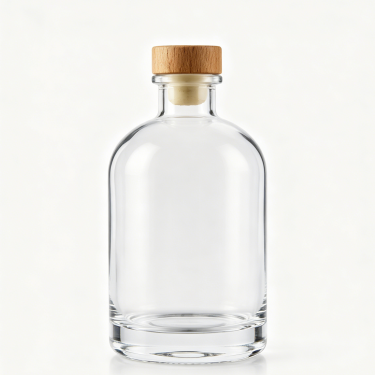 Premium Clear Glass Wine Bottle Round Spirit Bottle With Wooden Cap For Whiskey Vodka Brandy Rum Beverage Packaging