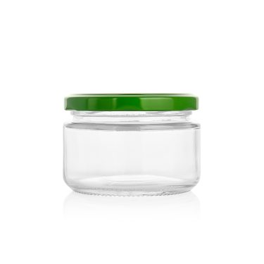 Round glass container wide mouth 240ml glass jar with 82mm twist off metal lid bulk