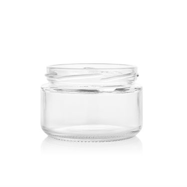 Round glass container wide mouth 240ml glass jar with 82mm twist off metal lid bulk