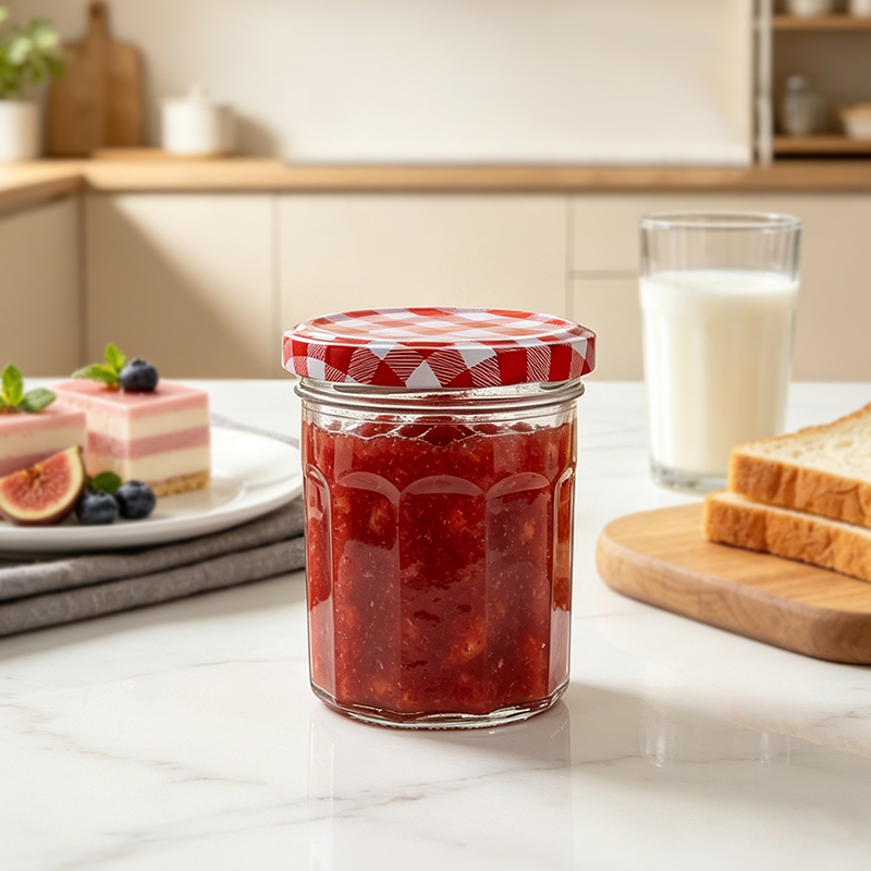 Empty wide mouth glass jam jars with custom airtight lid for sale