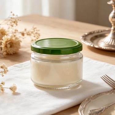 Round glass container wide mouth 240ml glass jar with 82mm twist off metal lid bulk