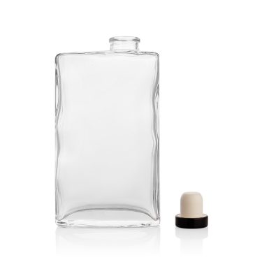 Custom exotic flat square 300ml 10oz glass beverage bottle with cork lid for liquor spirit vodka rum