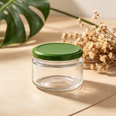 Round glass container wide mouth 240ml glass jar with 82mm twist off metal lid bulk