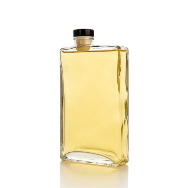 Custom exotic flat square 300ml 10oz glass beverage bottle with cork lid for liquor spirit vodka rum