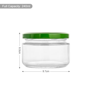 Round glass container wide mouth 240ml glass jar with 82mm twist off metal lid bulk