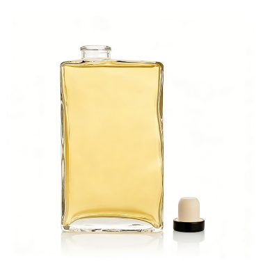 Custom exotic flat square 300ml 10oz glass beverage bottle with cork lid for liquor spirit vodka rum
