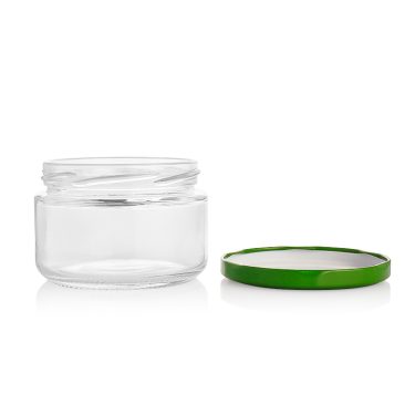 Round glass container wide mouth 240ml glass jar with 82mm twist off metal lid bulk