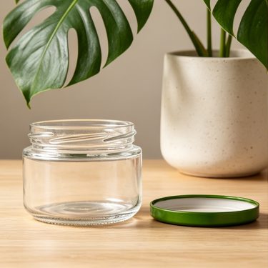 Round glass container wide mouth 240ml glass jar with 82mm twist off metal lid bulk