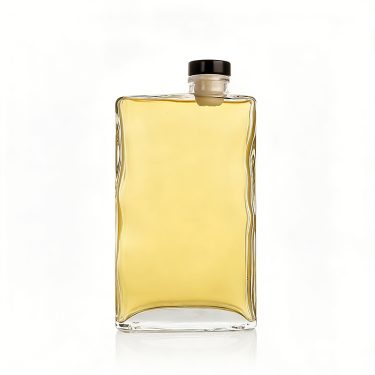 Custom exotic flat square 300ml 10oz glass beverage bottle with cork lid for liquor spirit vodka rum