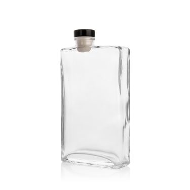Custom exotic flat square 300ml 10oz glass beverage bottle with cork lid for liquor spirit vodka rum