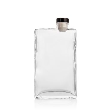 Custom exotic flat square 300ml 10oz glass beverage bottle with cork lid for liquor spirit vodka rum