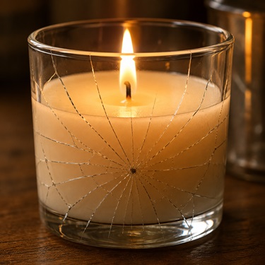 What leads to thermal cracking of glass candle jars while burning?