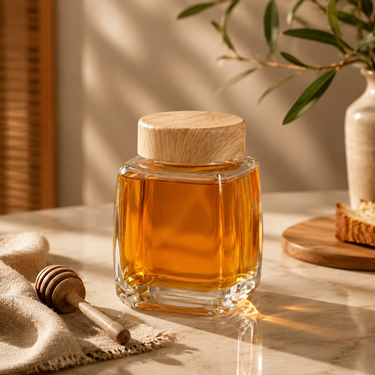 Square Clear Glass Honey Jar With Wooden Lid Food Storage Container For Jam Sauce Nuts
