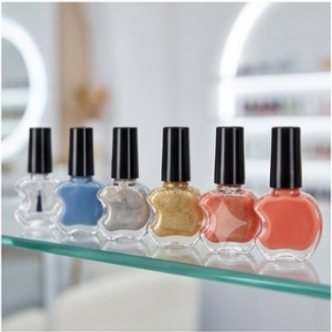 Clear Apple Shaped Glass Nail Polish Bottle Empty Refillable Cosmetic Containers with Black Brush Cap for DIY Nail Art Varnish Gel