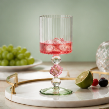 220ml Handmade Blown Glass Cup With Crystal Decoration Elegant Transparent Stem Glass For Beverage