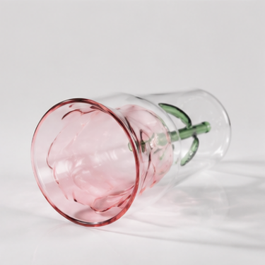 Handmade Blown Glass Cup With Rose Flower Shape Design For Elegant Drinking Decoration And Gift