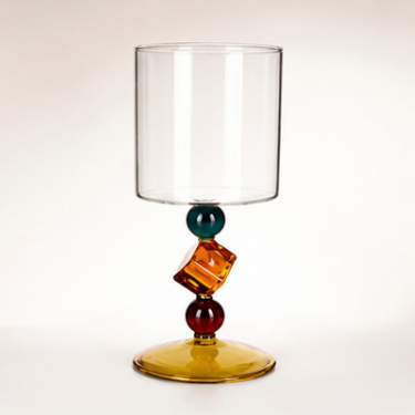 Handcrafted Blown Glass Goblet Colorful Artistic Stem Drinking Cup Decorative Cocktail Wine Juice Water Glass