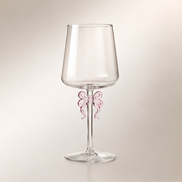 420ml Blown Glass Wine Cup with Pink Bow Stem Elegant Clear Handmade Glass Goblet for Water Wine Cocktails and Juice