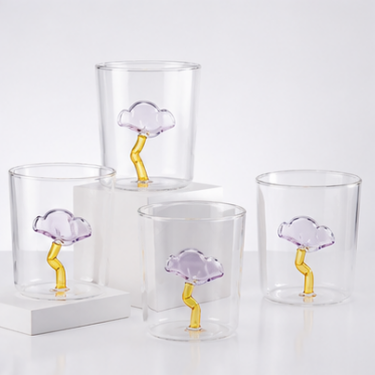 Custom Hand Blown Borosilicate Glass Cup Creative Cloud Pattern Coffee Tea Juice Drinking Tumbler Heat Resistant Reusable Cup
