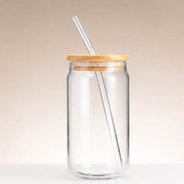 480ml Blown Glass Cup With Wooden Lid And Straw Minimalist Clear Drinking Tumbler For Coffee Tea Juice