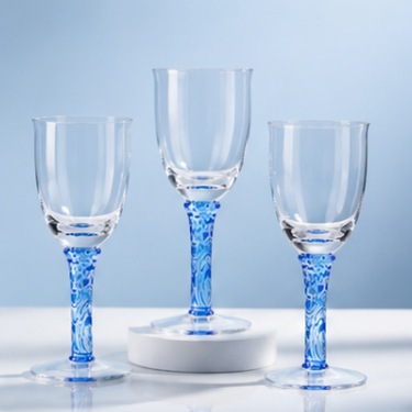 Elegant Blown Glass Cup With Blue Artistic Stem Transparent Wine Dessert Drinking Glass Tableware