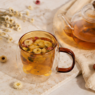 Custom Double Wall Blown Glass Cup Heat Resistant Amber Coffee Tea Drinking Glass Mug with Comfortable Handle