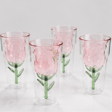 Handmade Blown Glass Cup With Rose Flower Shape Design For Elegant Drinking Decoration And Gift