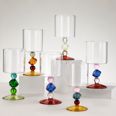 Handcrafted Blown Glass Goblet Colorful Artistic Stem Drinking Cup Decorative Cocktail Wine Juice Water Glass