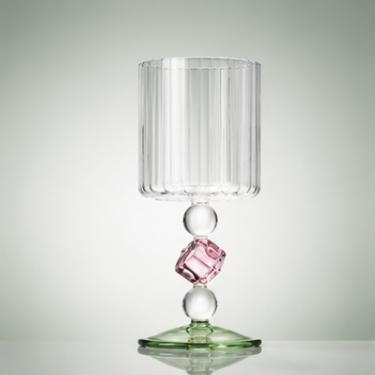 220ml Handmade Blown Glass Cup With Crystal Decoration Elegant Transparent Stem Glass For Beverage