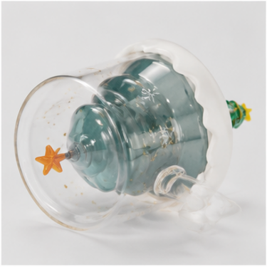 Double Wall Blown Glass Cup With Christmas Tree Design For Creative Drinking And Holiday Gift Decoration