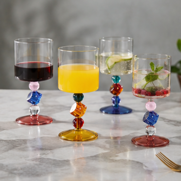 Handcrafted Blown Glass Goblet Colorful Artistic Stem Drinking Cup Decorative Cocktail Wine Juice Water Glass